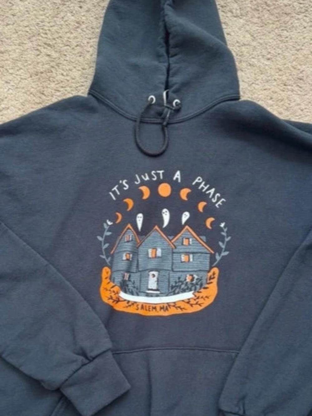 Halloween Just a Phase Black Graphic Hoodie - Salem House Design